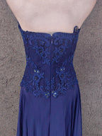 Vintage Blue Sweetheart Neck Embroidered Chiffon Long Formal Prom Dresses