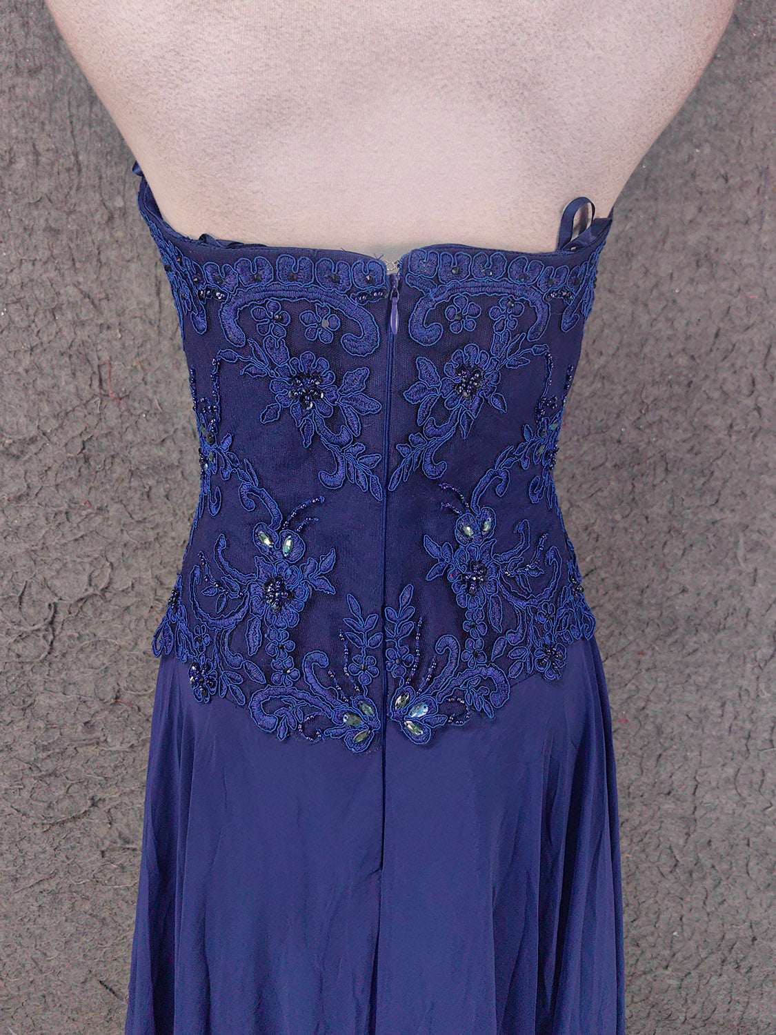 Vintage Blue Sweetheart Neck Embroidered Chiffon Long Formal Prom Dresses