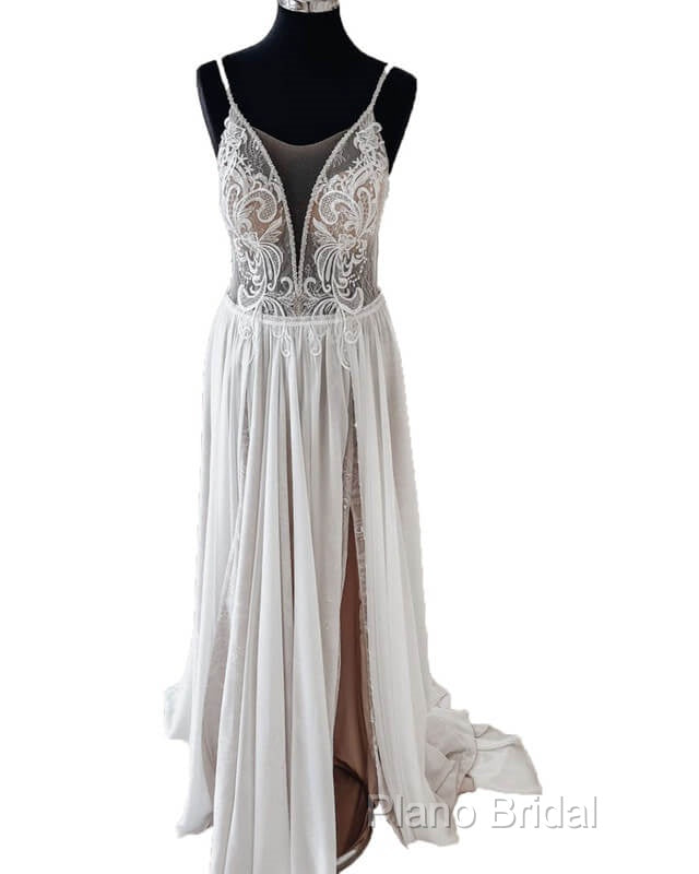 Vintage Boho V Neck Split Wedding Dresses Lace Embroidery Secondary image