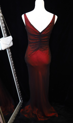 Vintage Bright Burgundy Mermaid V-Neck Ruched Satin Long Formal Prom Dresses