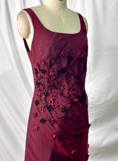 Vintage Burgundy 3D Beaded Flower Square Neck Chiffon Long Formal Prom Dresses Secondary image