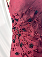Vintage Burgundy 3D Beaded Flower Square Neck Chiffon Long Formal Prom Dresses