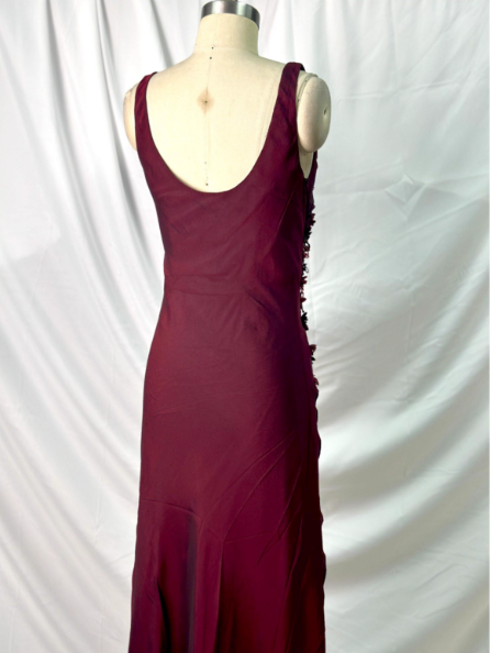 Vintage Burgundy 3D Beaded Flower Square Neck Chiffon Long Formal Prom Dresses