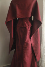 Vintage Burgundy Halter Neck Mermaid Satin Long Formal Prom Dresses