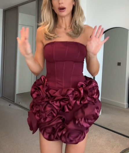 Vintage Burgundy Satin Pleated Mini Homecoming Dresses Cocktail Dresses Secondary image