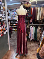 Vintage Burgundy Spaghetti Strap Halter Neck Satin Long Formal Prom Dresses