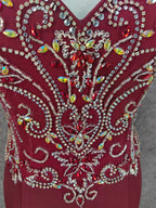 Vintage Burgundy Spaghetti Strap V-Neck Beaded Chiffon Long Formal Prom Dresses