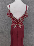 Vintage Burgundy Spaghetti Strap V-Neck Beaded Chiffon Long Formal Prom Dresses
