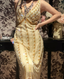 Vintage Champagne Gold Mermaid V-Neck Sequined Formal Prom Dresses