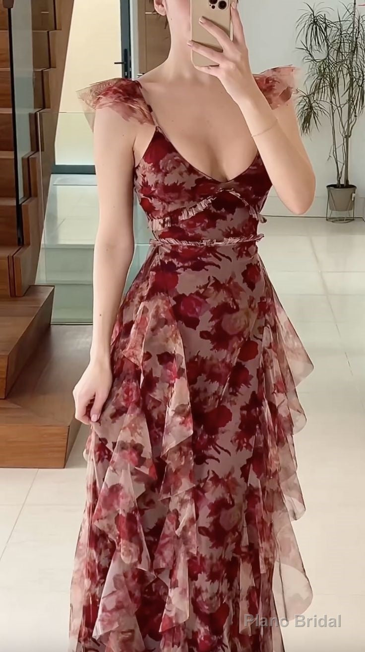 Vintage Chiffon Print Irregular Ruffles Long Prom Dress A Line Evening Party Dress Secondary image
