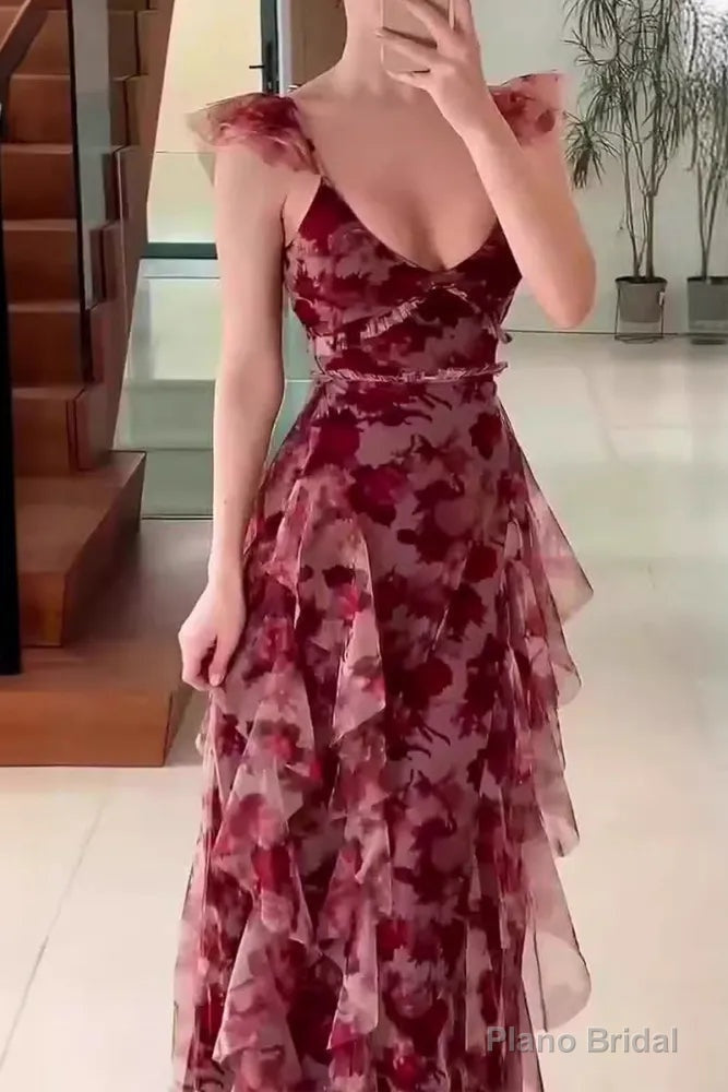 Vintage Chiffon Print Irregular Ruffles Long Prom Dress A Line Party Dress Secondary image