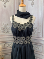 Vintage Court Black Embroidery Circular Pattern Black Diamond Chiffon Long Formal Prom Dresses