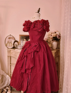 Vintage Court Red Bow Off-The-Shoulder Satin Ball Gown Prom Dresses
