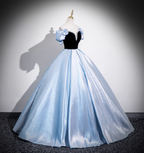 Vintage Court Blue Off-Shoulder Bow Velvet Satin Long Ball Gown Prom Dresses Sweet 16 Dresses