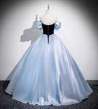 Vintage Court Blue Off-Shoulder Bow Velvet Satin Long Ball Gown Prom Dresses Sweet 16 Dresses