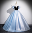Vintage Court Blue Off-Shoulder Bow Velvet Satin Long Ball Gown Prom Dresses Sweet 16 Dresses