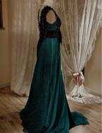 Vintage Dark Green A-Line V-Neck Bow Beaded Chiffon Long Formal Prom Dresses