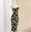 Vintage Dark Green Base Black Rose Printed Slim-Fit Spaghetti Strap Satin Formal Prom Dresses
