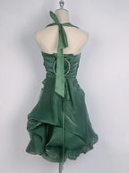 Vintage Dark Green Halter Neck Floral Mini Homecoming Dresses