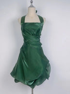 Vintage Dark Green Halter Neck Floral Mini Homecoming Dresses
