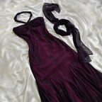 Vintage Dark Purple Halter-Neck Beaded Ruffled Charming Formal Prom Dresses Formal Evening Dresses Party Dresses