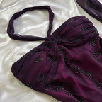 Vintage Dark Purple Halter-Neck Beaded Ruffled Charming Formal Prom Dresses Formal Evening Dresses Party Dresses