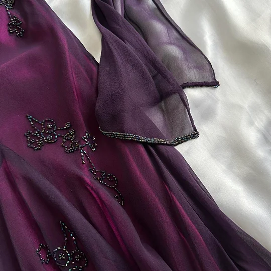 Vintage Dark Purple Halter-Neck Beaded Ruffled Charming Formal Prom Dresses Formal Evening Dresses Party Dresses