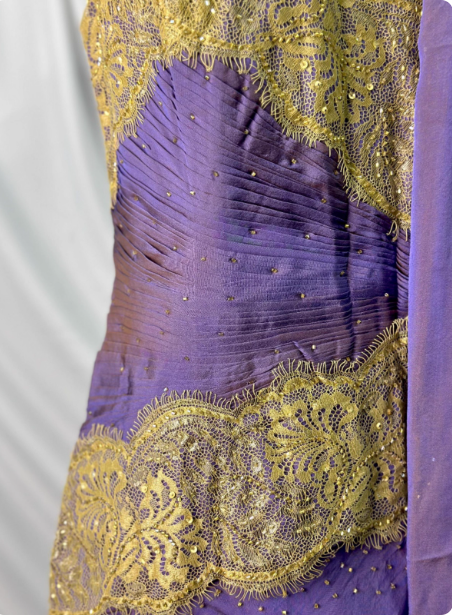 Vintage Deep Purple Gold Lace Thin Strap V-Neck Chiffon Long Formal Prom Dresses