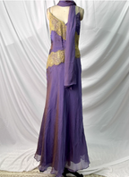 Vintage Deep Purple Gold Lace Thin Strap V-Neck Chiffon Long Formal Prom Dresses