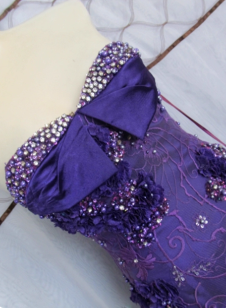 Vintage Deep Purple Mermaid Strapless 3D Floral Beaded Tulle Long Formal Prom Dresses Secondary image