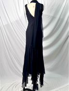 Vintage Elegant Black Mermaid Asymmetrical Hem Beaded Chiffon Long Formal Prom Dresses