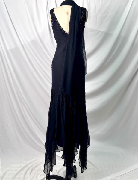 Vintage Elegant Black Mermaid Asymmetrical Hem Beaded Chiffon Long Formal Prom Dresses