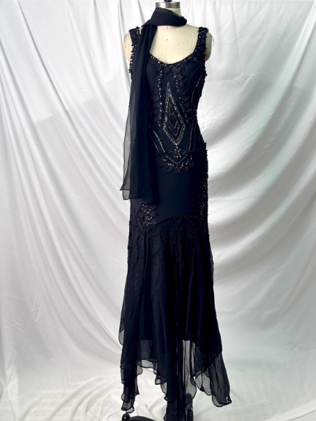 Vintage Elegant Black Mermaid Asymmetrical Hem Beaded Chiffon Long Formal Prom Dresses