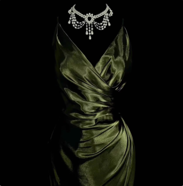 Vintage Emerald Green V-Neck Ruffled Satin Long Formal Prom Dresses