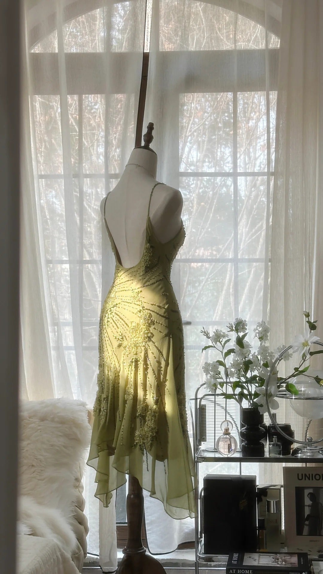 Vintage Formal Evening Dresses, Sleeveless Green Party Gowns