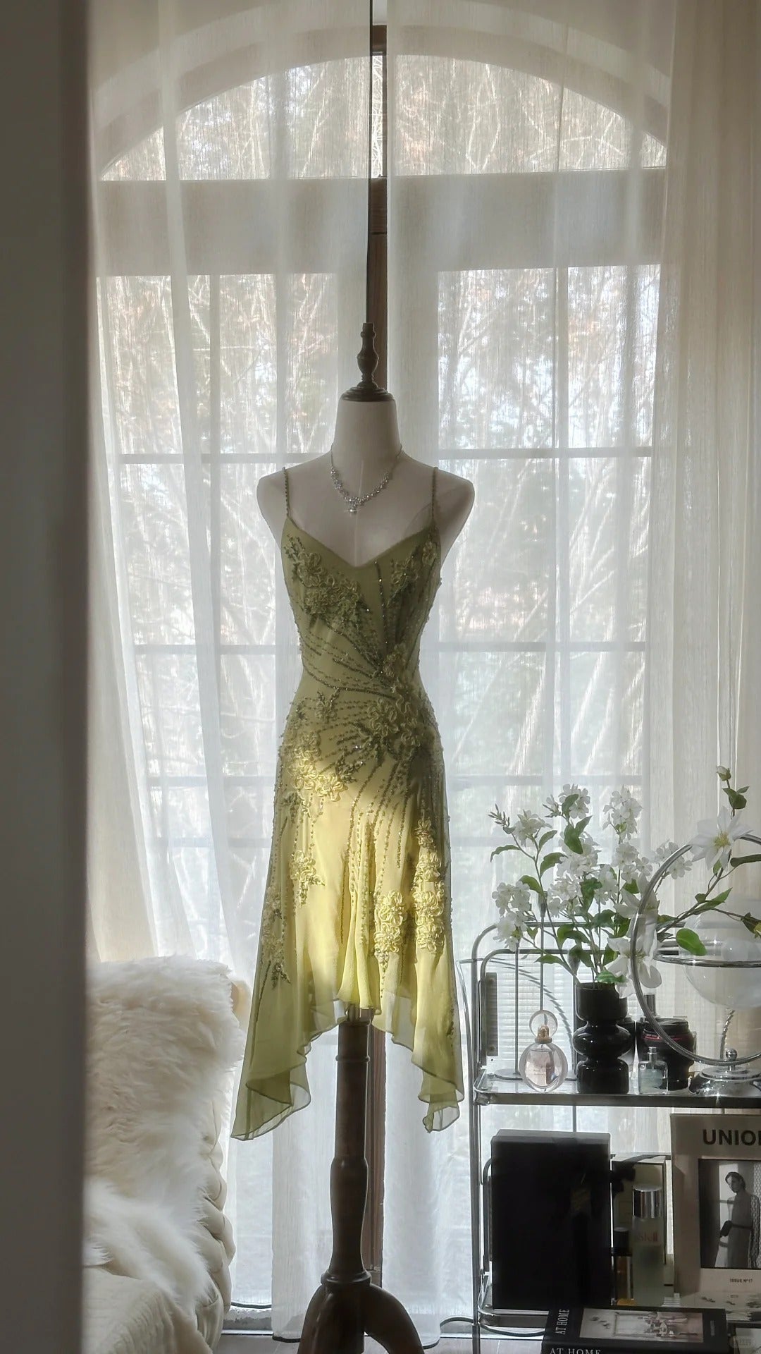 Vintage Formal Evening Dresses, Sleeveless Green Party Gowns