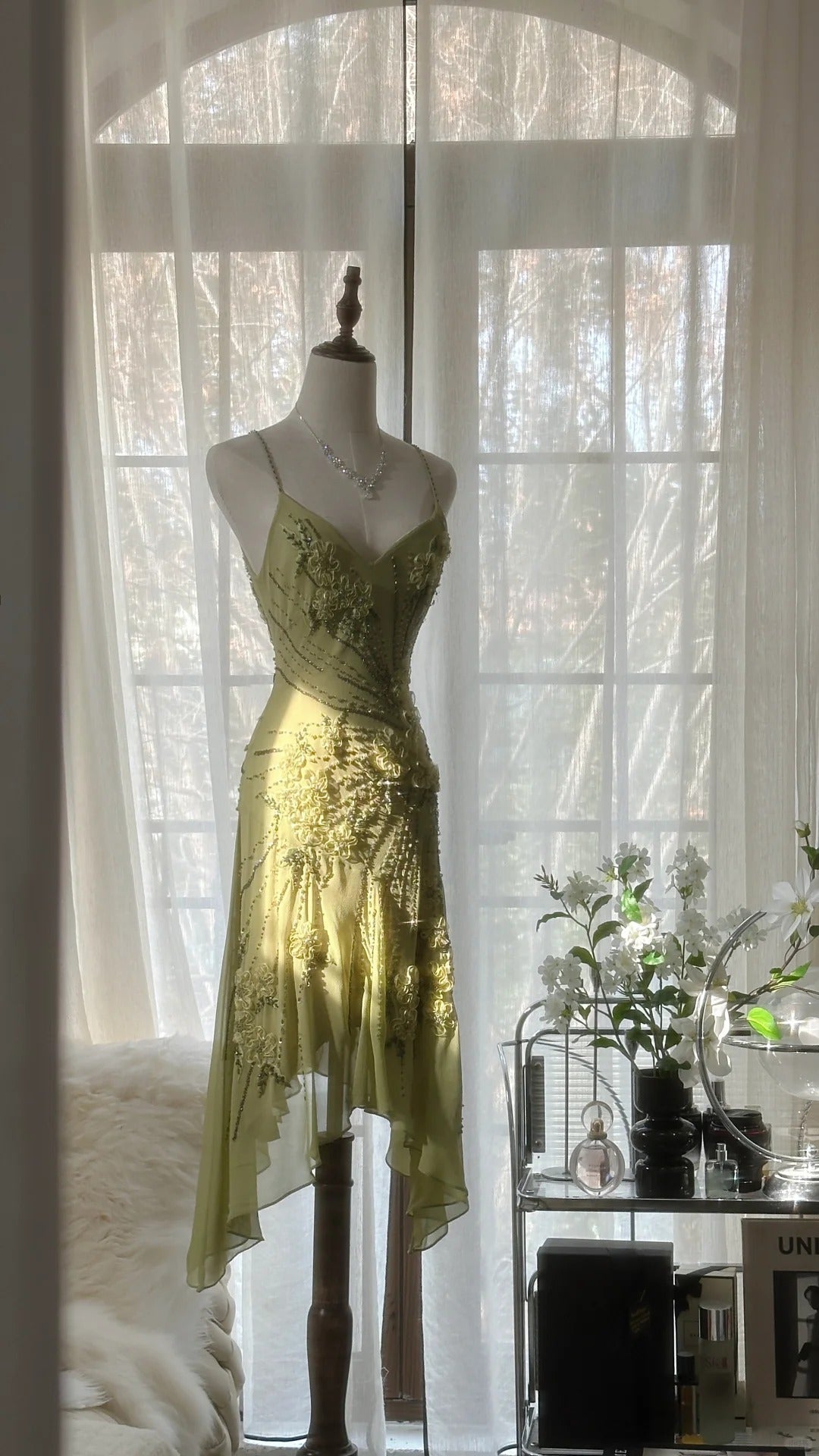 Vintage Formal Evening Dresses, Sleeveless Green Party Gowns