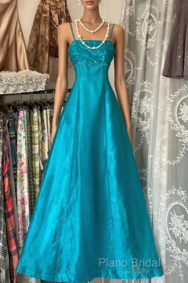 Vintage Fashion A Line Spaghetti Straps Blue Floor Length Formal Dresses Formal Prom Dresses Main image