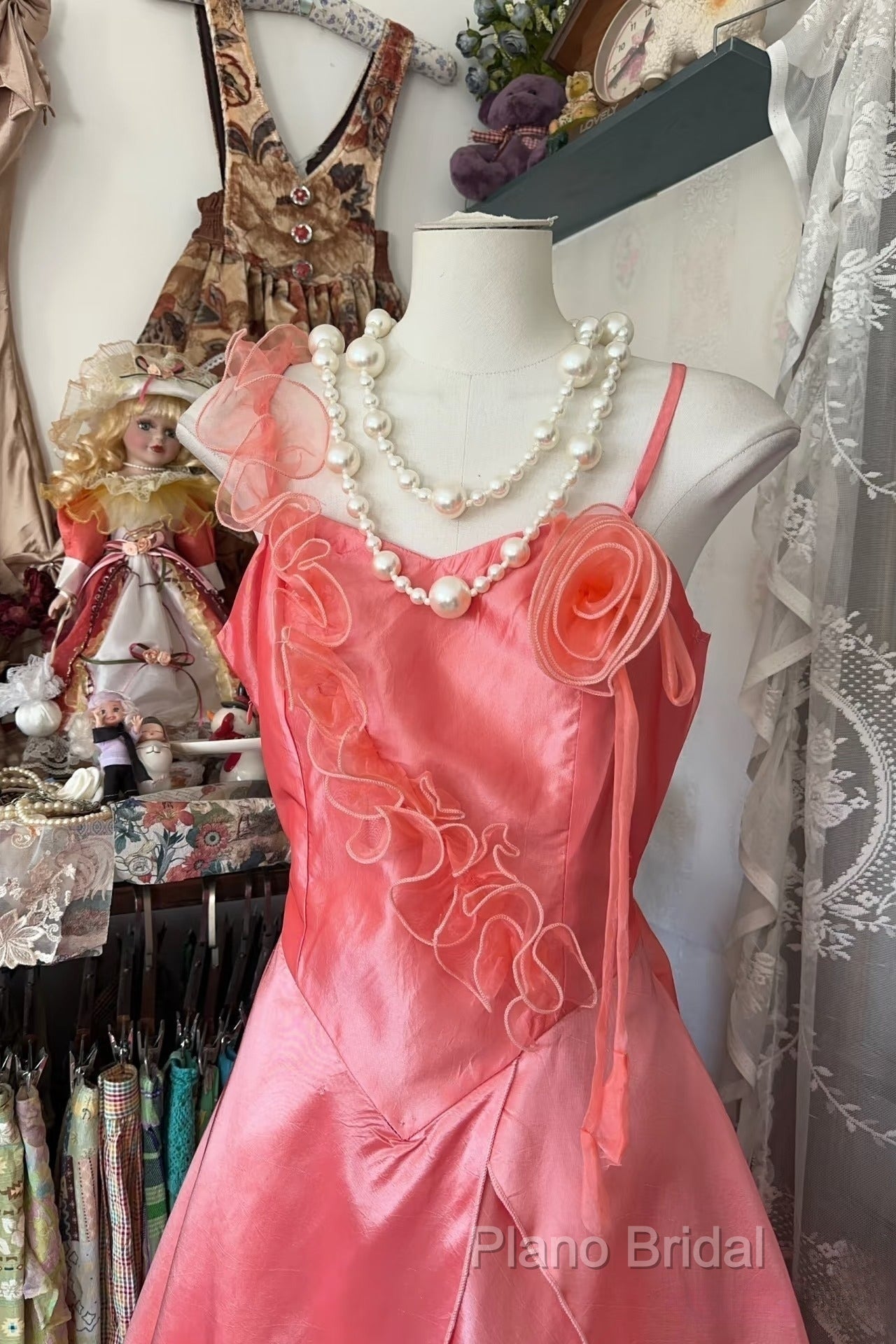 Vintage Fashion A Line Spaghetti Straps Pink Floor Length Formal Dresses Formal Prom Dresses Secondary image