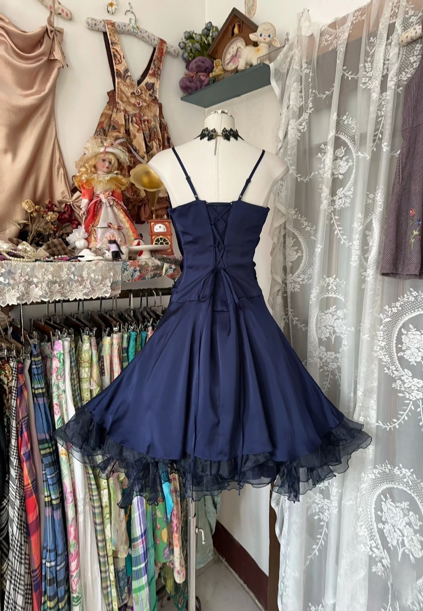 Vintage Fashion Ball Gown Navy Blue Short Length Homecoing Birthday Dresses Cocktail Dresses Secondary image