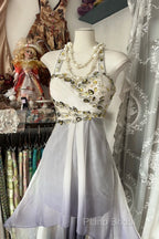 Vintage Fashion High Low Halter Ombre Gray Chiffon Formal Dresses Formal Prom Dresses