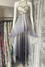 Vintage Fashion High Low Halter Ombre Gray Chiffon Formal Dresses Formal Prom Dresses