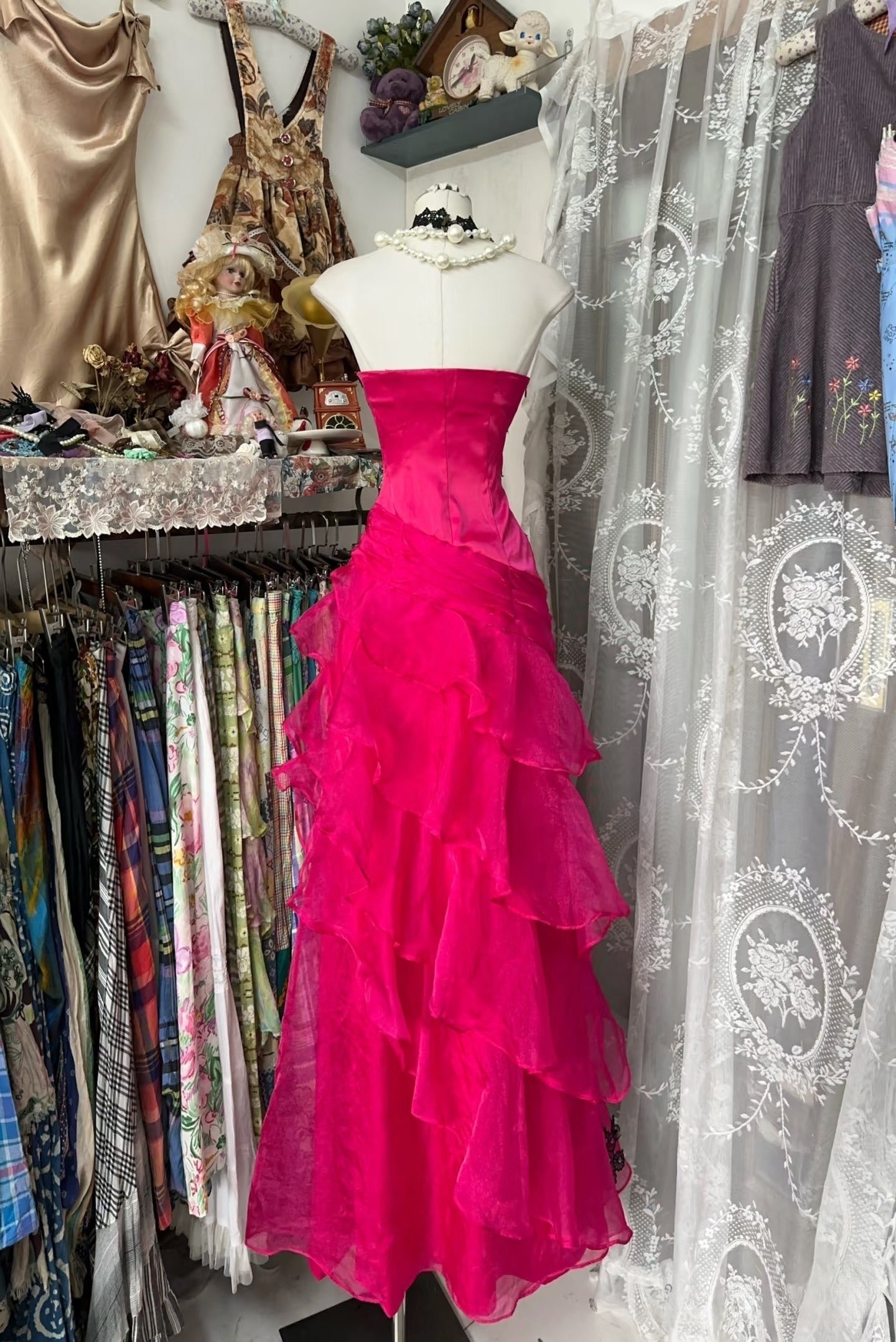 Vintage Fashion Mermaid Strapless Hot Pink Floor Length Formal Evening Dresses Formal Prom Dresses Secondary image