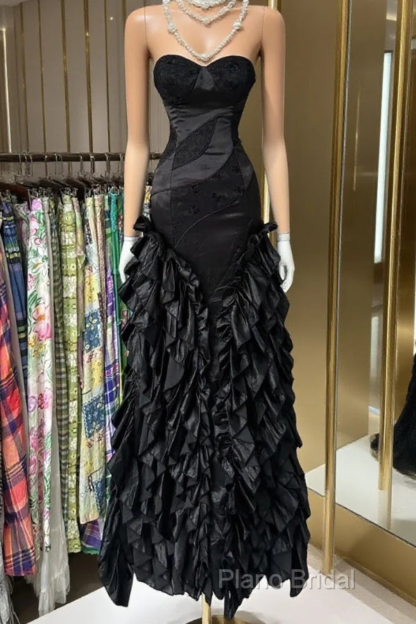 Vintage Fashion Mermaid Sweetheart Black Floor Length Formal Dresses Formal Prom Dresses Main image