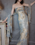 Vintage Fitted Spaghetti Strap Sequined Long Formal Prom Dresses