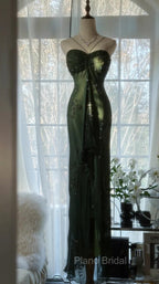 Vintage Forest Green Formal Prom Dresses For Party&Quinceanera-Elegant Spaghetti Straps Glitter Beaded Evening Gown