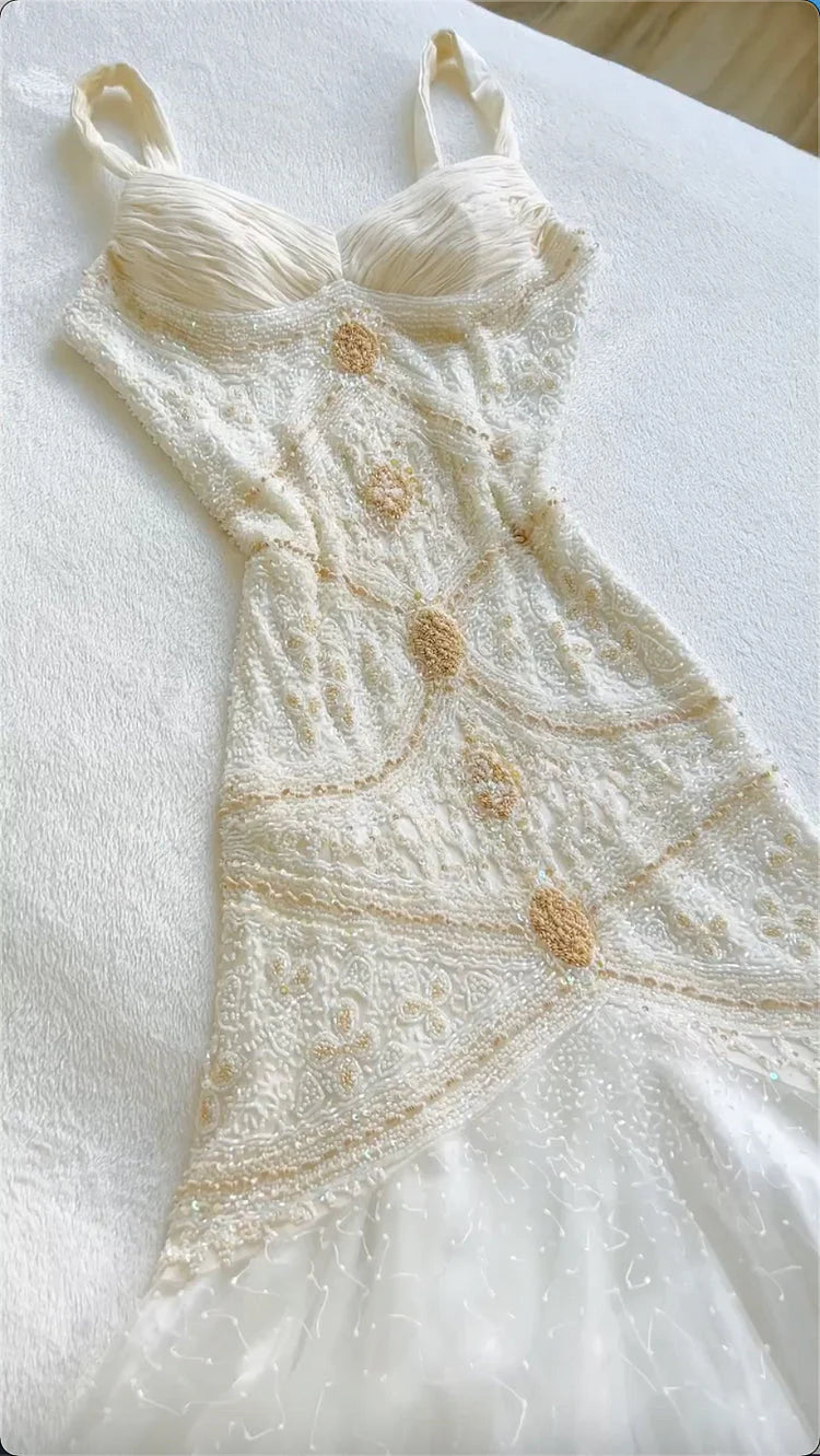 Vintage Gorgeous A Line StraP Beaded Ivory Chiffon Formal Prom Dresses Formal Evening Dresses Main image