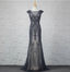 Vintage Gradient Grey-Blue Mermaid Crew Neck Beaded Sequin Tulle Long Formal Prom Dresses