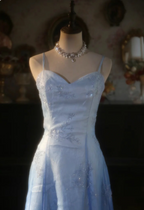 Vintage Gradient Light Blue A-Line Spaghetti Strap Beaded Tulle Long Formal Prom Dresses