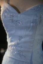 Vintage Gradient Light Blue A-Line Spaghetti Strap Beaded Tulle Long Formal Prom Dresses
